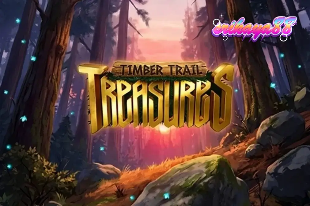 Pemandangan hutan mistis dengan gulungan slot Timber Trail Treasures yang menampilkan simbol hewan liar dan rune kuno.